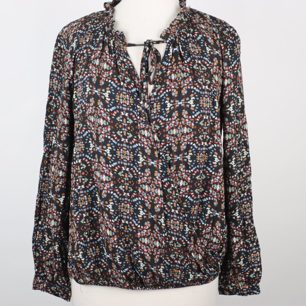 Knox Rose Womens Small Speckled Wrap Front Long Sleeve Top